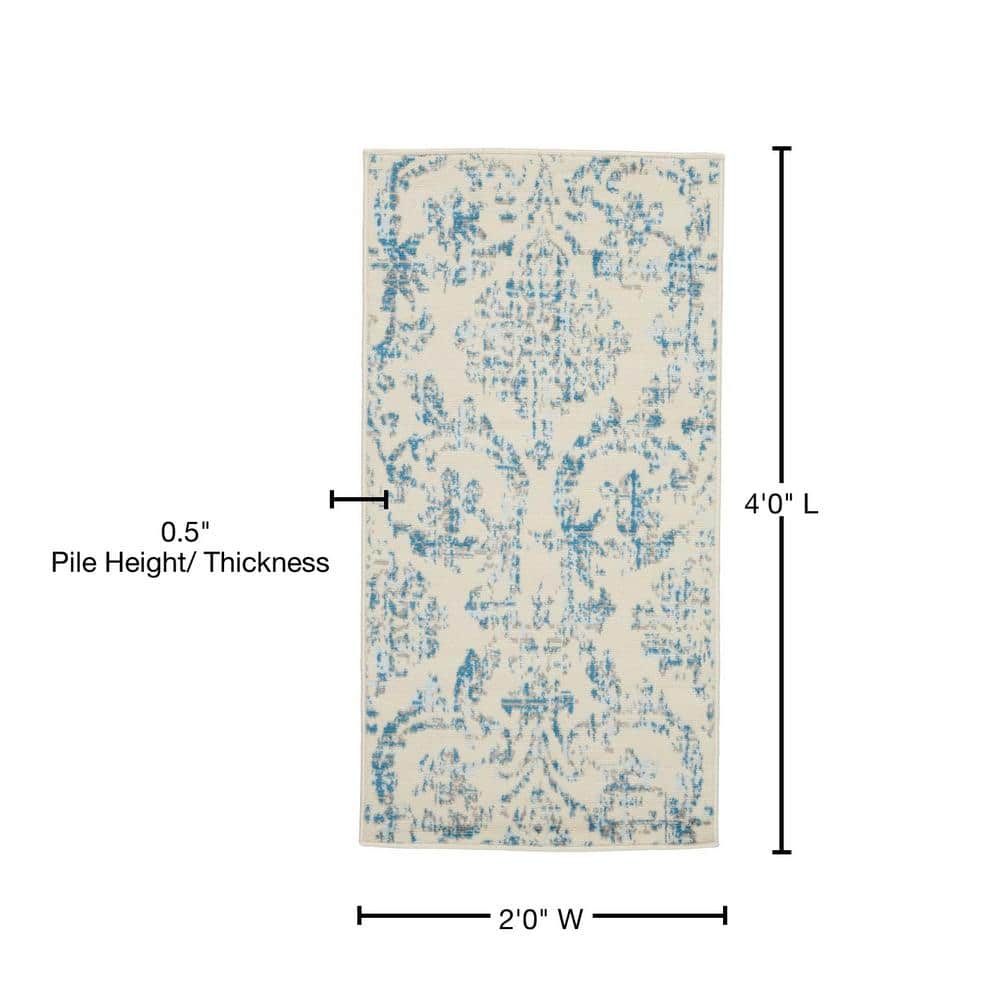 Nourison Jubilant Ivory & Blue Hand-Knotted Spot Rug, 2' x 4'