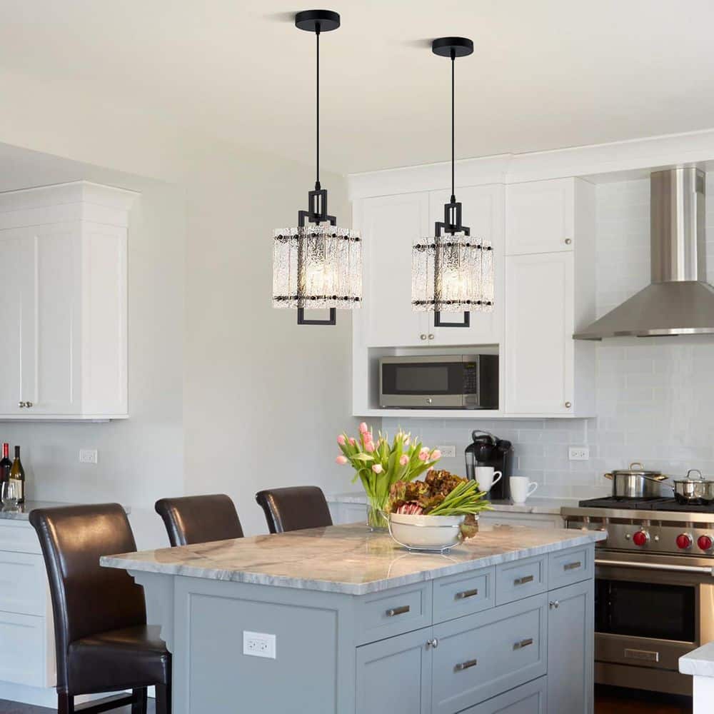 60-Watt 1-Light Black Pendant Light with Water Ripple Glass Glass Shade and Bulb Not Included for Kitchen Island price history on PriceWatchPro