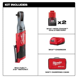 M12 FUEL 12V Lithium-Ion Brushless Cordless 3/8 in. Ratchet Kit W/M12 Grease Gun