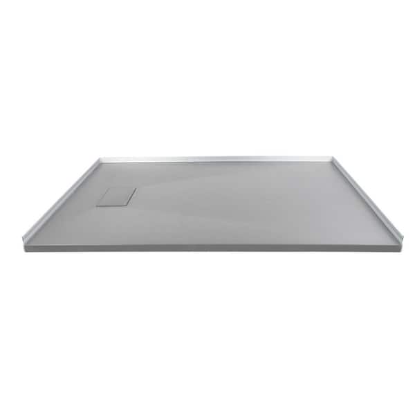 Transolid Zero Threshold 63 in. L x 31.5 in. W Customizable Threshold Alcove Shower Pan Base with End Drain in Grey