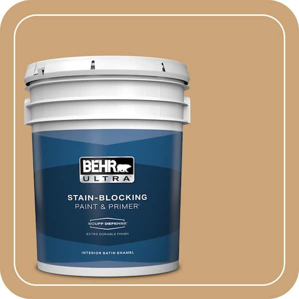 BEHR ULTRA 5 gal. #BIC-30 Corkboard color Extra Durable Satin Enamel Interior Paint & Primer