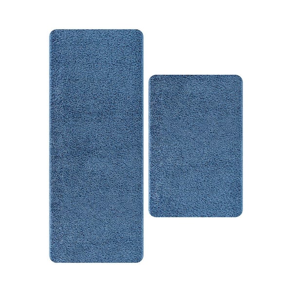 Silky 1 ft. x 2 ft. pieces Blue Solid Non Slip Easy Clean Non Shedding Modern Indoor Area Rug