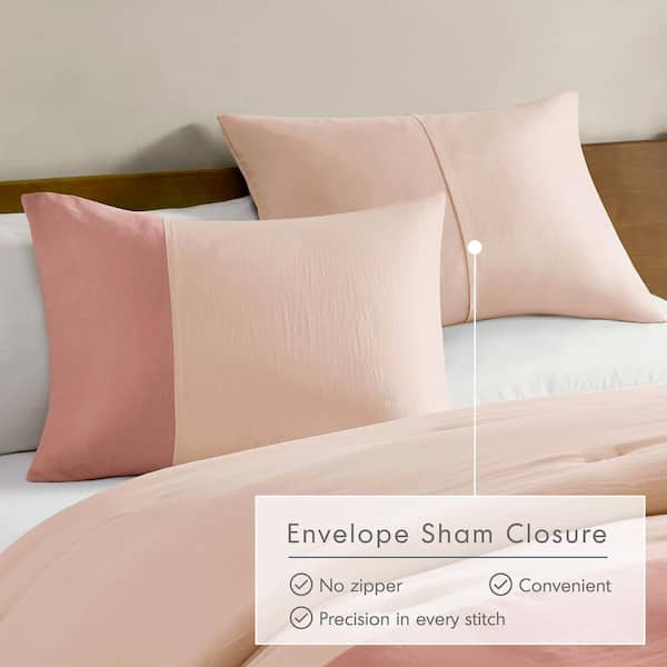 Miro 3-Piece Pink Microfiber King/Cal King Soft Washed Color Block Comforter Set
