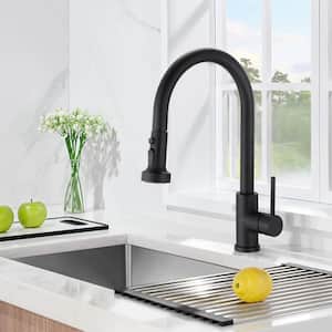 Single Handle Pull Down Sprayer Kitchen Faucet with Deckplate Included and Sprayer in Matte Black