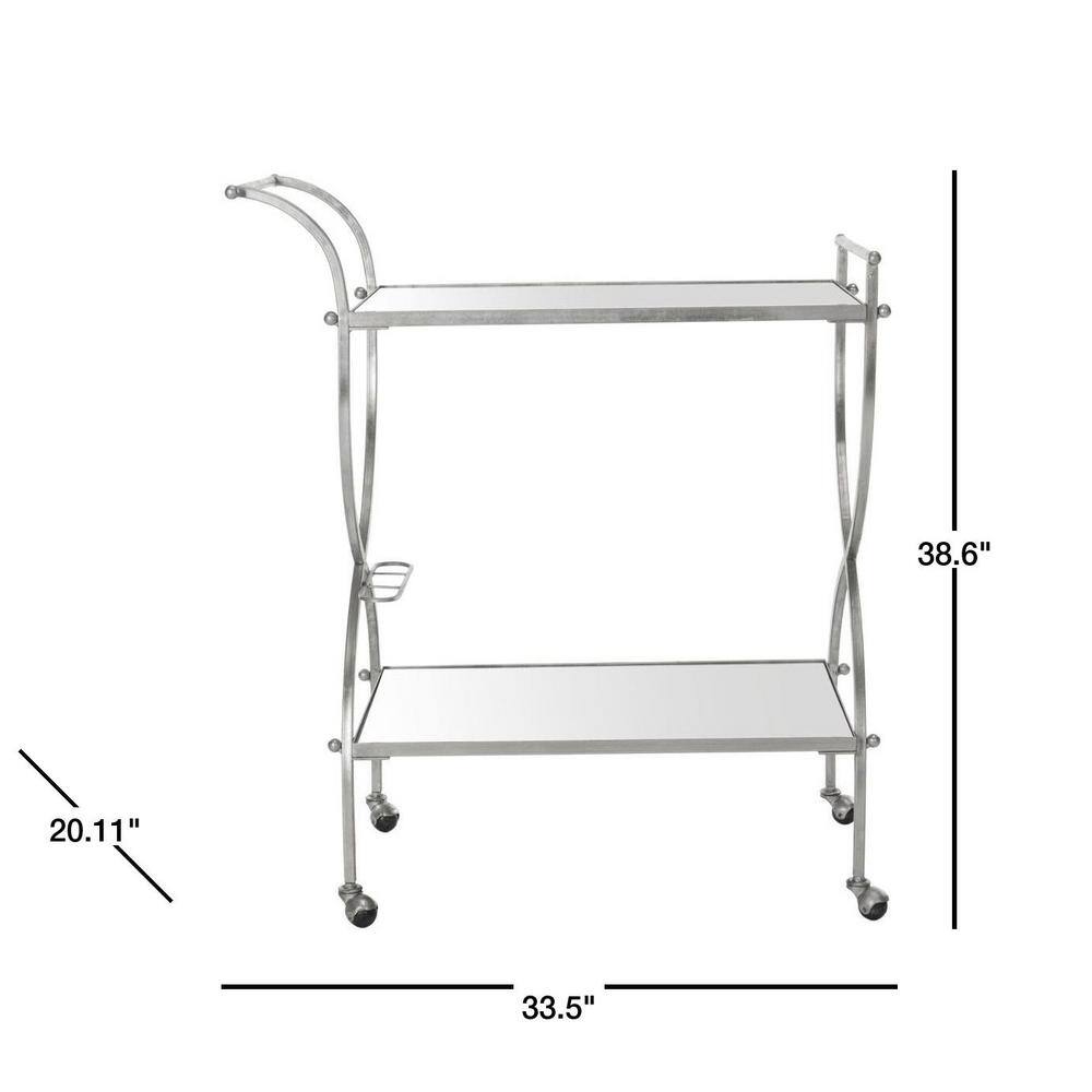 Elegant Transitional 2-Tier Mirrored Bar Cart with Silver Frame