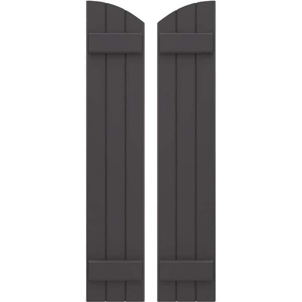 Ekena Millwork 10-1/2 in. W x 45 in. H Americraft Exterior Real Wood Joined Board and Batten Shutters Elliptical Top Shadow Mountain