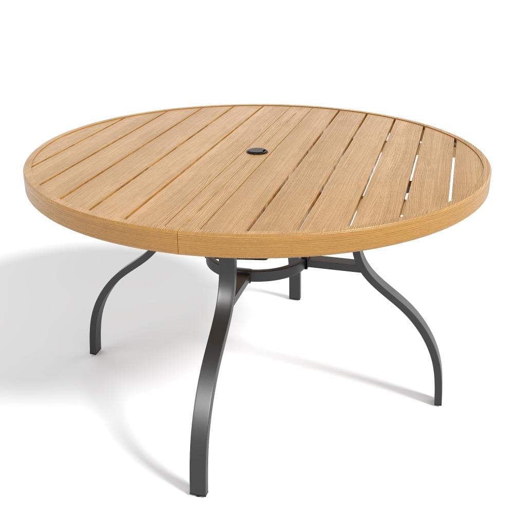 Metal Outdoor Dining Table with Realistic Wood Grain Top, Umbrella Hole price history on PriceWatchPro