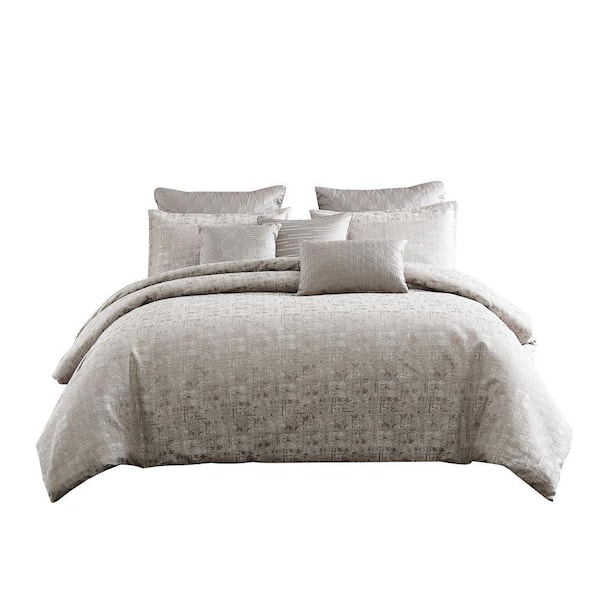 Benjara 10-Piece Gray Solid Print Polyester King Comforter Set