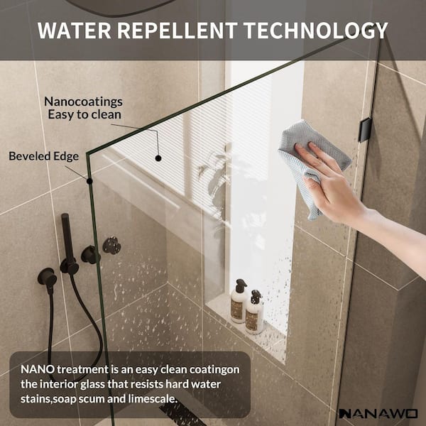 NANAWO 36 in. W x 78 in. H Frameless Fixed Single Panel Shower