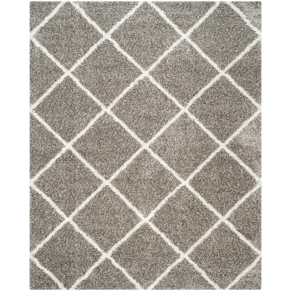 Grey and Ivory Diamond Shag Synthetic 10' x 14' Area Rug