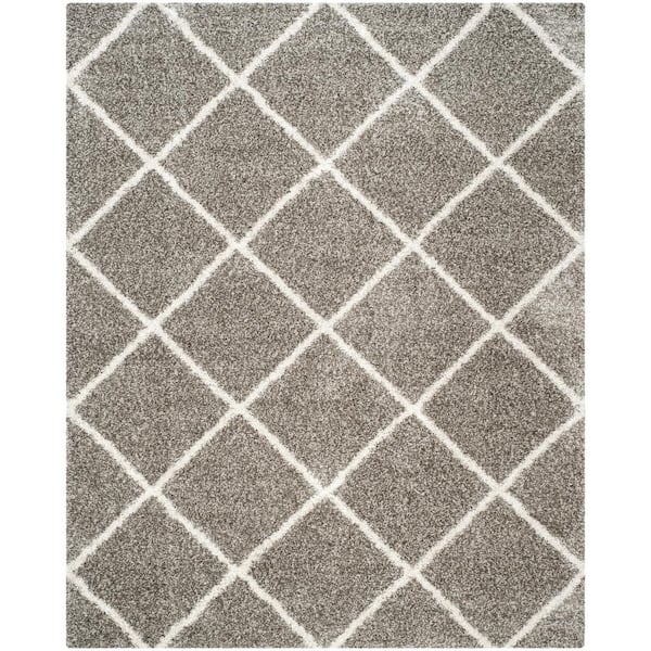 Hudson Shag Gray/Ivory 8 ft. x 10 ft. Geometric Diamonds Area Rug