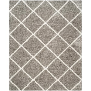 Hudson Shag Gray/Ivory 9 ft. x 12 ft. Geometric Diamonds Area Rug