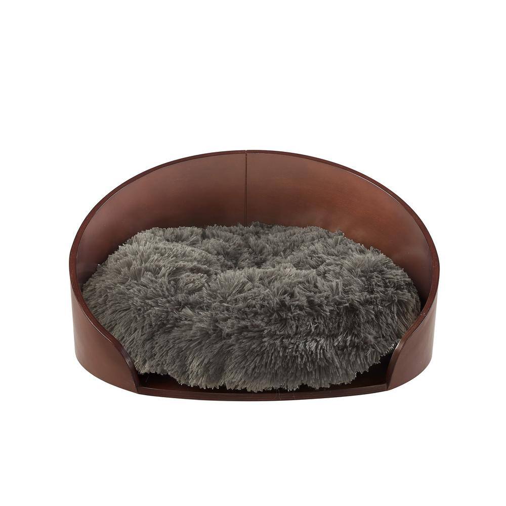 Small Dark Brown Bent Wood Faux Fur Dog Bed