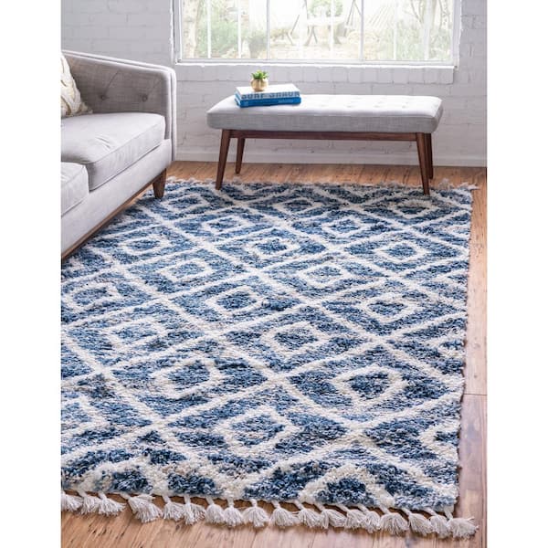 Hygge Shag Diamond Blue 8 ft. x 10 ft. Area Rug