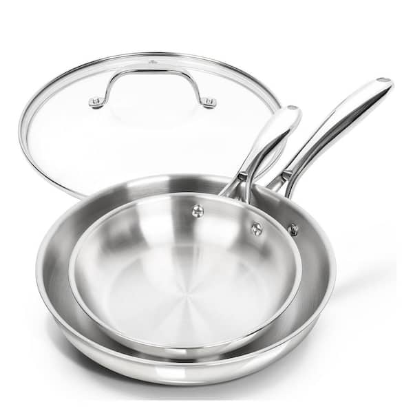 1 qt. Stainless Steel 2-Piece Frying Pan Set 8 qt. and 10 qt. Nonstick Saute Pan with Lid Induction Compatible