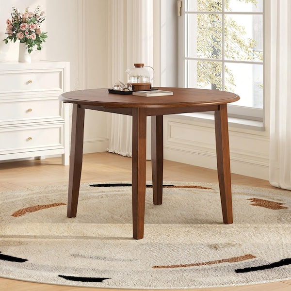 Brenwick Modern Brown MDF Wood Top 4 Legs Round Extendable Dining Table with Foldable Leaf, 2-4 Seats