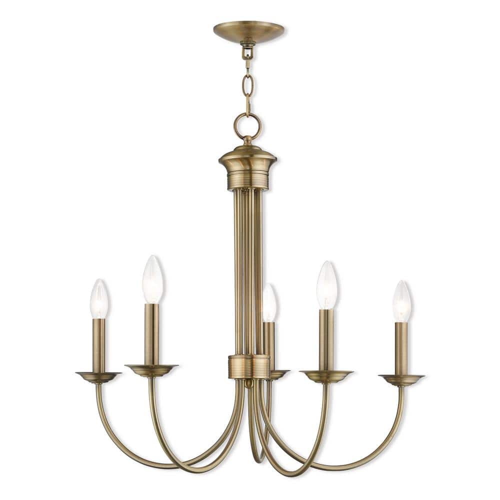 Estate Antique Brass 5-Light Candelabra Chandelier