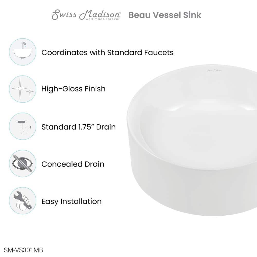 Beau 16.5" Glossy White Ceramic Round Vessel Sink