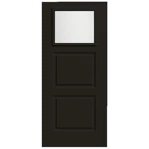 36 in x 80 in 2-Panel 1/4-Lite Right-Hand/Inswing Frosted Glass Black Steel Front Door Slab