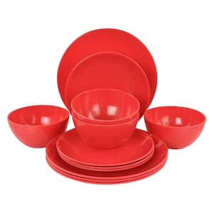 Martha Stewart 12-Piece Melamine Dinnerware Set in Red Service for 4