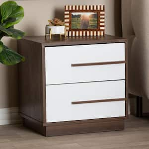 Mette 2-Drawer White and Walnut Nightstand