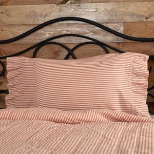 Sawyer Mill Red Farmhouse Ticking Stripe Ruffled Cotton Standard Pillowcase (Set of 2)