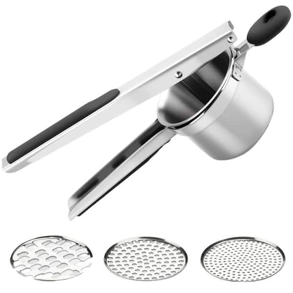 Heavy Duty Silver Stainless Steel 15 oz Potato Ricer with 3 Discs for Mashed Potatoes and Spaetzle Making
