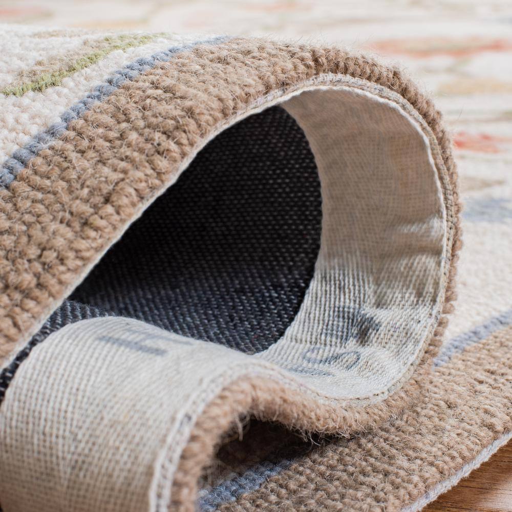 Ivory Floral Hand-Hooked Wool Circle Area Rug