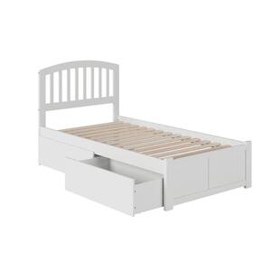 Richmond White Twin XL Solid Wood Storage Platform Bed with Flat Panel Foot Board and 2 Bed Drawers