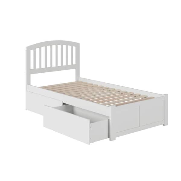 Richmond White Twin XL Solid Wood Storage Platform Bed with Flat Panel Foot Board and 2 Bed Drawers