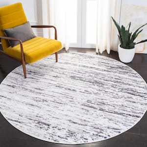 Amelia Light Gray/Charcoal 3 ft. x 3 ft. Abstract Striped Round Area Rug