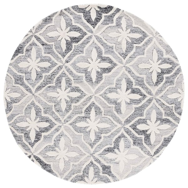 SAFAVIEH Metro Black/Ivory 6 ft. x 6 ft. Moroccan Gradient Round Area Rug