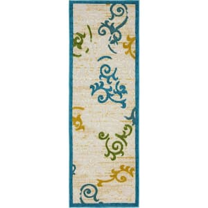 Outdoor Botanical Savannah Blue 2 ft. x 6 ft. 1 in. Area Rug