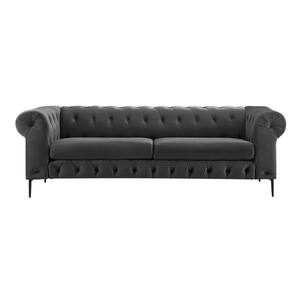Emily 90.5 in. W Rolled Arm Velvet Mid-Century 3-Seat Straight Sofa with Metal Legs in Gray