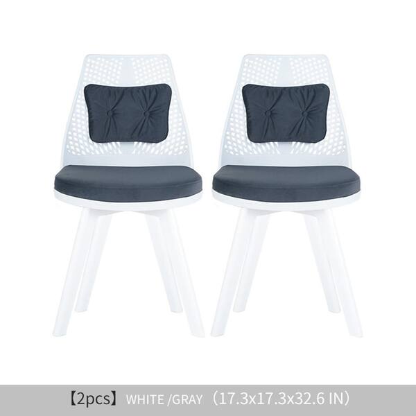 Silverpark Grey Wood Modern Dining Chairs, Side Chairs with Plastic Open Back & Adjustable Pillow-White Legs (Set of 2)