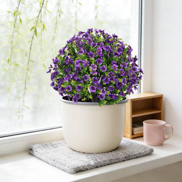HOYMN 24 in. Purple Artificial Violet Plant with Eucalyptus Leaves