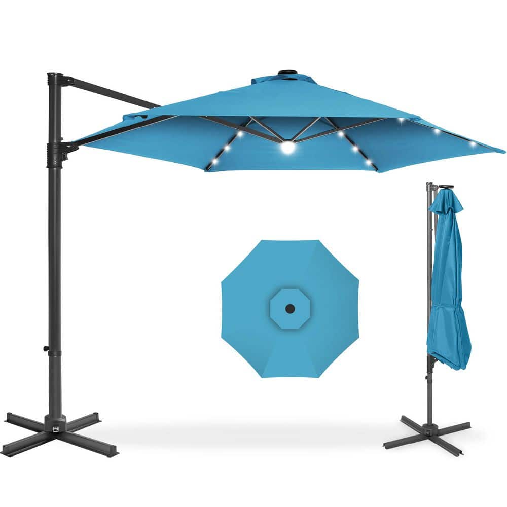 Sky Blue 10 ft. Solar LED Cantilever Patio Umbrella with Rotating Crank and Tilt price history on PriceWatchPro