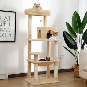 Beige Plush Sisal Scratcher Cat Tree Cat House