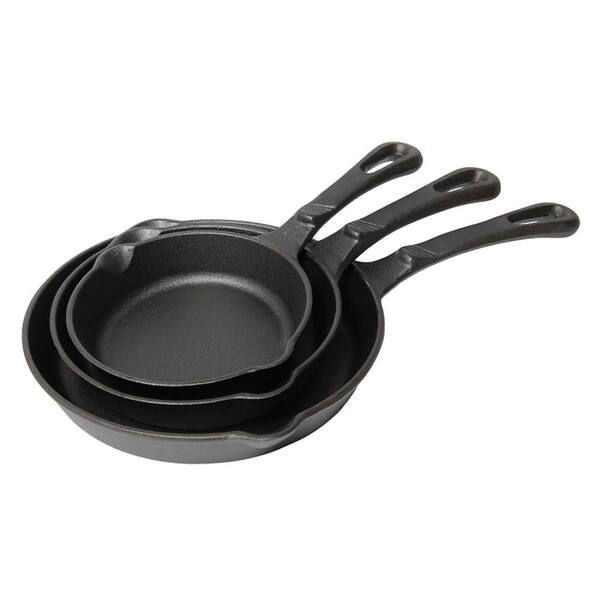 Unbranded Country Cabin 3-Piece Cast Iron Nonstick Stovetop Skillet Set in Black