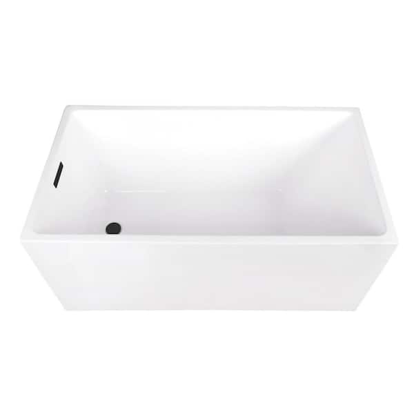 Kingston Brass Aqua Eden 51 in. x 27.6 in. Acrylic Flatbottom Soaking Freestanding Bathtub in Glossy White/Matte Black with Drain