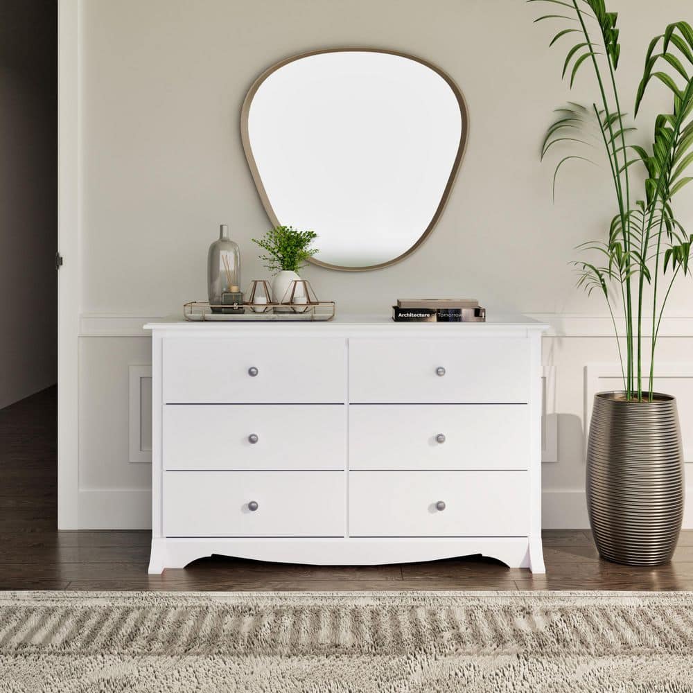 Compact Monterey 6-Drawer Nursery Dresser in White with Deep Storage