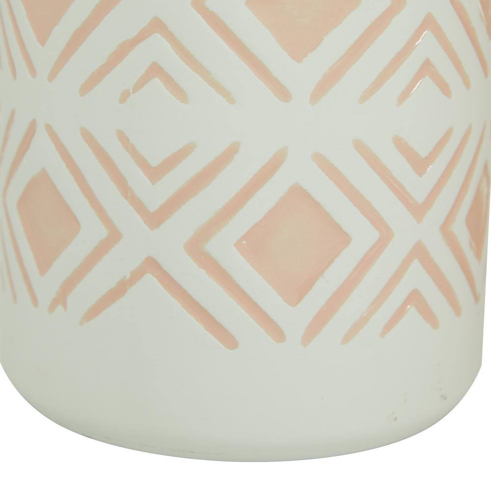 Set of 2 Pink and White Ceramic Geometric Decorative Vases