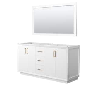 Strada 65.25 in. W x 21.75 in. D x 34.25 in. H Double Bath Vanity Cabinet without Top in White with 58" Mirror