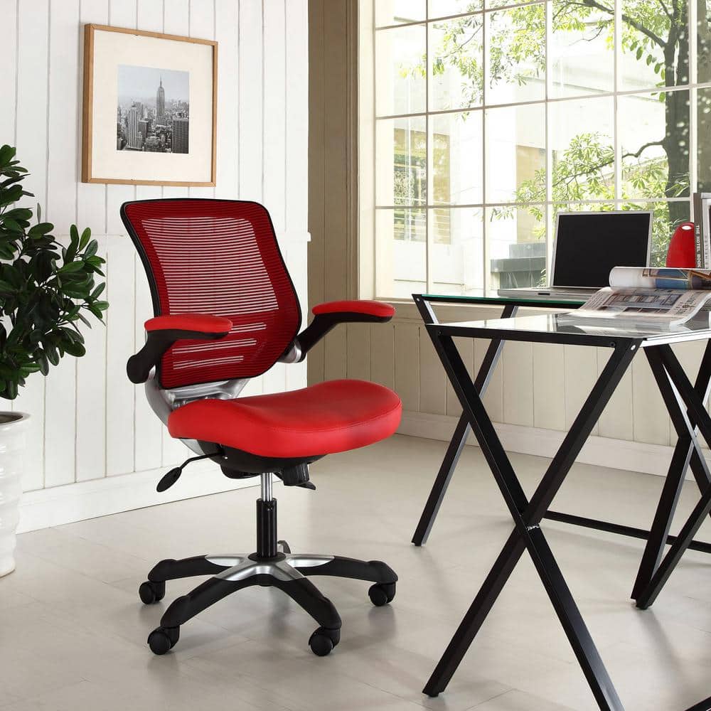 ErgoFlex Red Vinyl Swivel Office Chair with Adjustable Arms