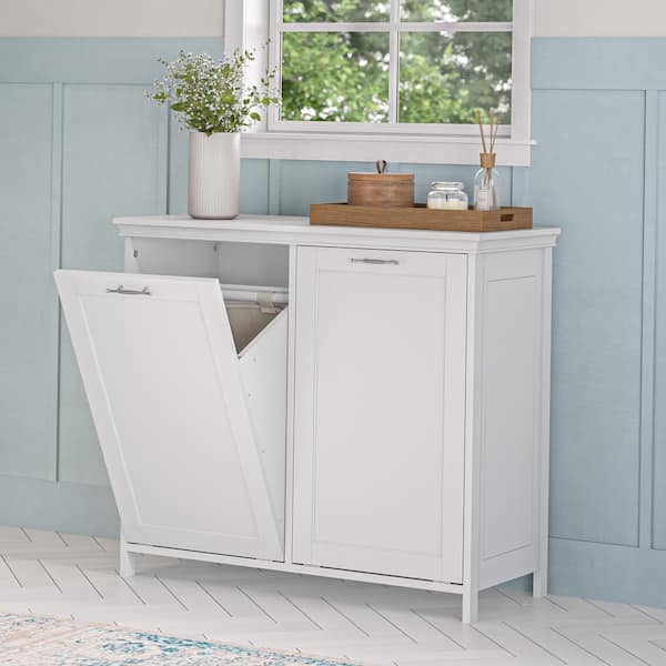 Somerset 33.88 in. W x 14.13 in. D x 30 in. H White Double Tilt-Out Laundry Room Hamper Storage Cabinet