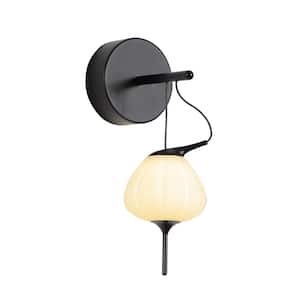 Lecce 12.5 in. Height 5.3-Watt Black LED Sconce with Petite 4.75 in. Teardrop Glass Shade
