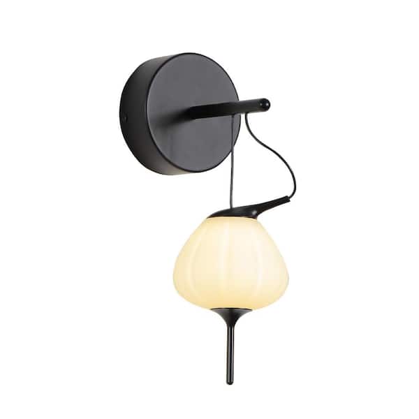 VONN Lighting Lecce 12.5 in. Height 5.3-Watt Black ETL Certified Integrated LED Sconce with Petite 4.75 in. Teardrop Glass Shade