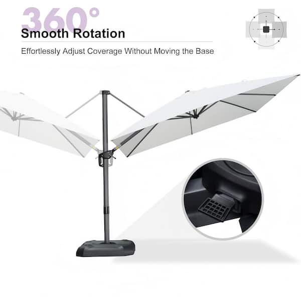 8 ft aluminum square cantilever offset patio umbrella PURPLE LEAF 8 ft. Square Aluminum UV-Resistant Outdoor Cantilever Offset 360° Rotation Patio Umbrella in White