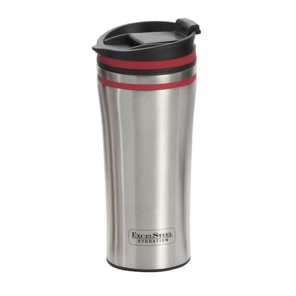 ExcelSteel 15 oz. Red Double Wall Stainless Steel Coffee Tumbler with Silicone Ring