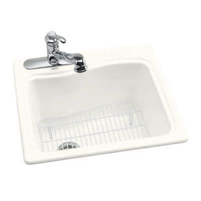 KOHLER River Falls Self-rimming Cast Iron 25x22x15 3-Hole Laundry Sink in White - DISCONTINUED